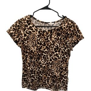 Leopard Print Short Sleeve Top Brown Tan Animal Print